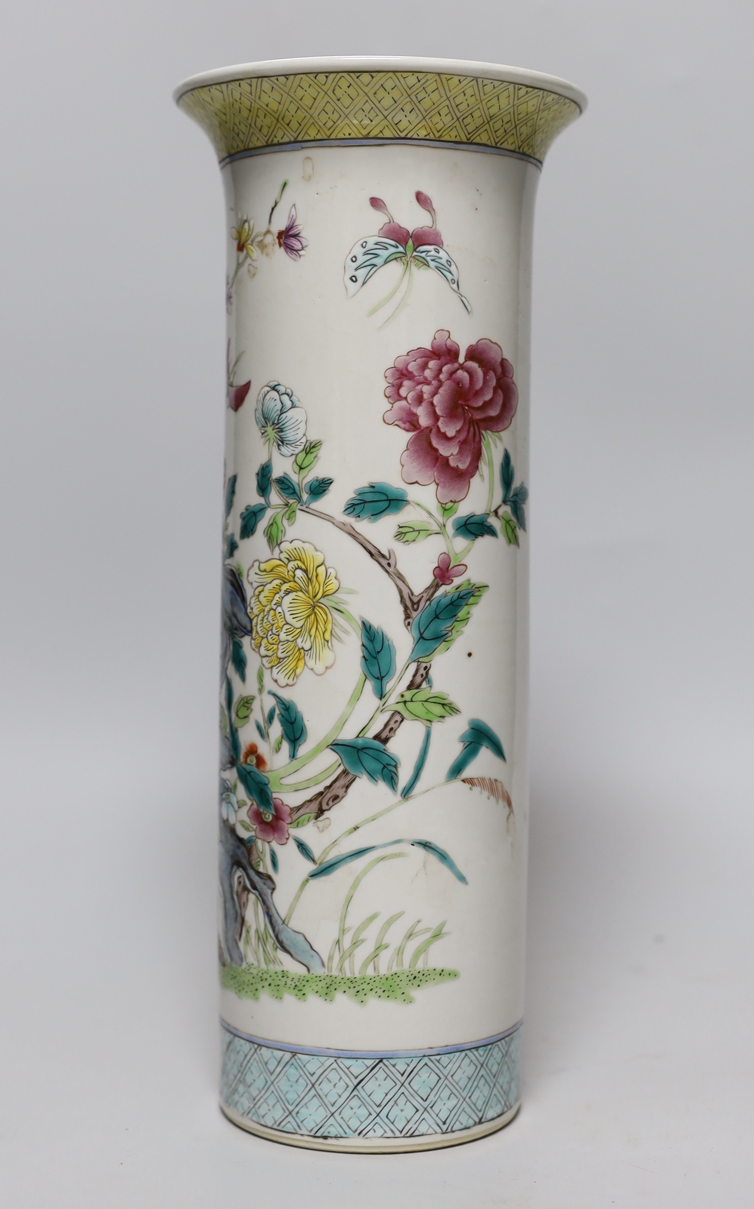 A Chinese famille rose cylindrical vase, 31cm